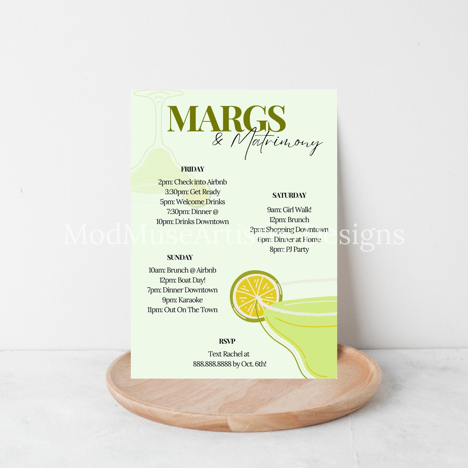 Margarita Bachelorette Party Itinerary and Invitation Template, Margs ...