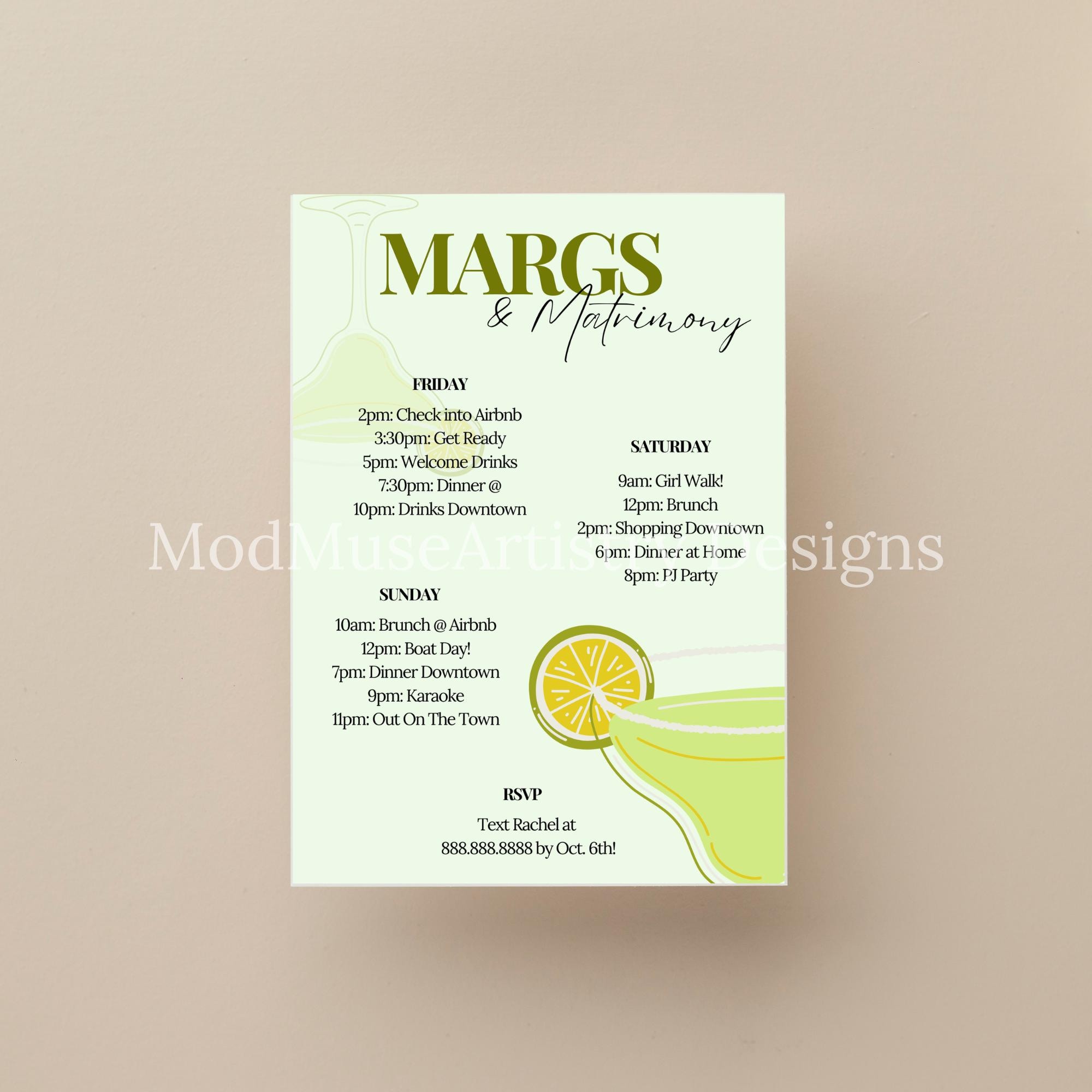 Margarita Bachelorette Party Itinerary and Invitation Template, Margs ...