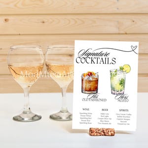 Letrero de cóctel exclusivo, menú de bebidas para bodas, menú de bar para eventos, menú para él y para ella, menú de bar de cócteles exclusivo, plantilla de menú de bebidas