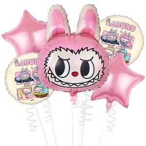 Monster Labubu Birthday Balloon Set Pink