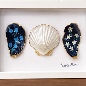 Hand Painted Shell Art Shadow Box | Coastal Floral Beach Decor (5x7)
