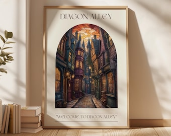Diagon Alley Print Digital Download Wizard World Bookish Wall Art Stained Glass Print Book Print Booktok