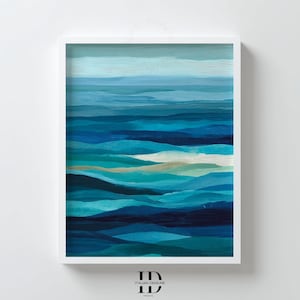 Abstract Ocean Wall Art, Blue Coastal Landscape Print, Modern Seascape Painting, Minimalist Sea Layers, Digital Download Decor