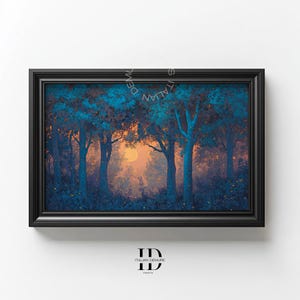 Magical Forest Wall Art - Enchanted Woodland Print - Digital Painting - Fireflies Night Scene - Mystical Nature Decor - Dark Fantasy