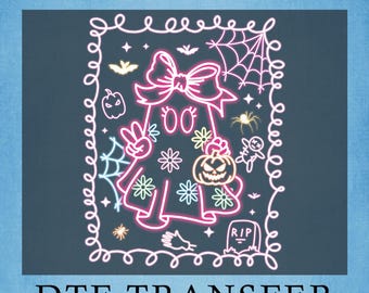 Retro Halloween Ghost Neon DTF Transfer: Ready to Press
