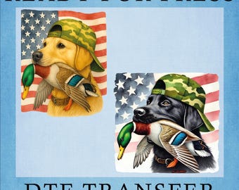 Labrador Hunting Dog DTF Transfer: Duck Camo Design, Ready to Press