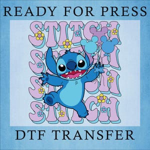 Disney Stitch Floral Dtf, Stitch iron on Dtf, Disneyland Stitch Dtf Transfer, Stitch Heat press, Lilo and Stitch Kids Ready To Press
