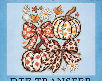 Vintage Floral Pumpkin Bow Dtf Transfer, Coquette Fall Neutral Autumn Ready To Press