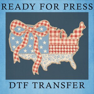 America Map Coquette Bow DTF Transfer: Floral USA Heat Press