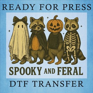 Spooky Feral Raccoon DTF Transfer: Funny Halloween Heat Press