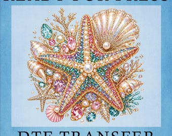 Jeweled Starfish Seashell Beach DTF Heat Transfer: Summer Design Iron On