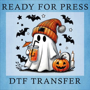 Cute ghost Dtf Transfer, Spooky Season Dtf, Ghost with Black witch hat Dtf, Halloween Ghost Heat Press, Halloween Bat Ready to Press