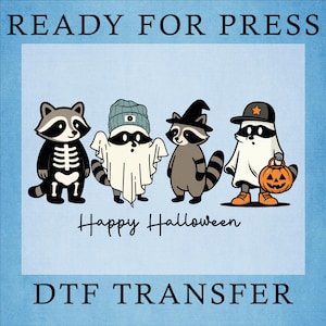 Spooky and Feral Raccoon Dtf, Happy Halloween Dtf, Creepy Cute Raccoon Ghost Dtf, Spooky Season Ready to Press, Pumpkin Raccoon Heat Press