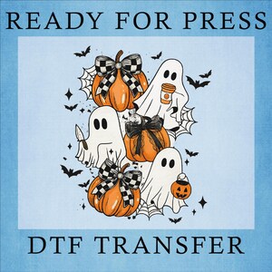 Retro Halloween Ghost DTF Transfer, Pumpkin, Bat, Ready to Press
