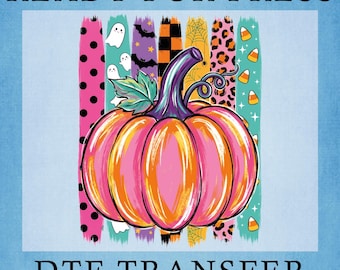 Halloween Pumpkin DTF Transfer, Retro Striped Girly Retro Fall Design Ready To Press