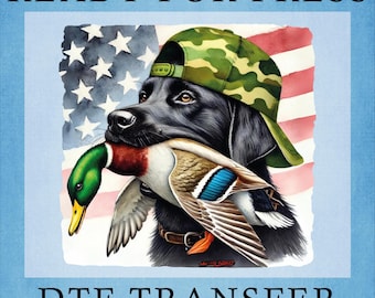 Labrador Hunting Dog DTF Transfer: Duck Camo Design, Ready to Press