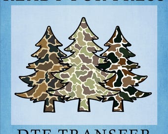 Camo Christmas Tree DTF Transfer, Glitter Print, Ready To Press
