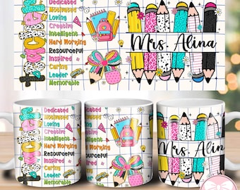 Teacher Appreciations Mug Wrap, 11oz Mug Template, Personalized Teacher Name Mug, Teacher Mug Wrap PNG Files Digital Download