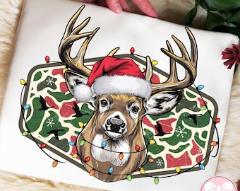 Christmas Deer Hunting Camo PNG, Funny Christmas Outdoors Country Png, Merry and Bright Holiday Deer Head Sublimation, Digital Download