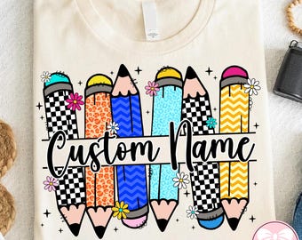 Custom Teacher Name Png, Teach Love Inspire Png, Preppy Teacher Pencil Coquette Bow Png, Custom Back To School Png, Custom Teacher Png