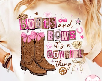 Botas y lazos PNG, vaquera rosa PNG, clipart de chica del oeste, diseño de camiseta de rodeo campestre, sublimación de vaquera PNG