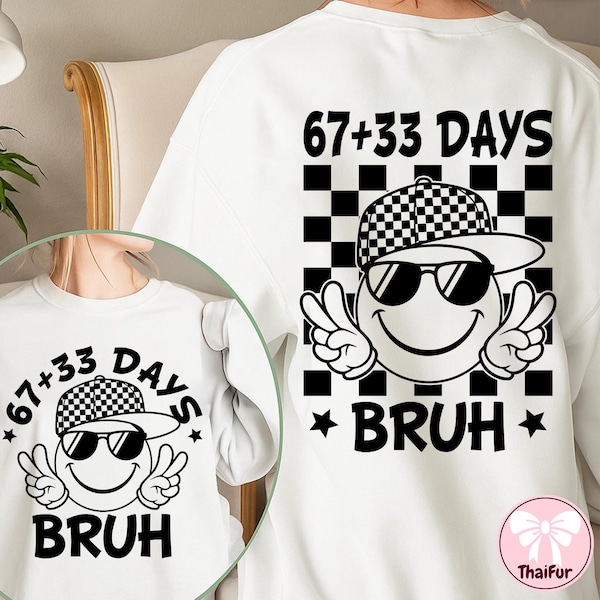 Happy 100 Days of School SVG PNG, 67+33 Days Bruh Meme Design, Retro Smiley Face Png, Teacher Student Shirt Sublimation, Cricut