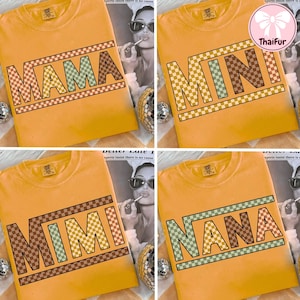 Fall Checkered Varsity Mama Mini Nana Bundle Png, Gift for Mom, Retro Autumn Colors Mom Png, Mother&#39;s Day Gift, Vintage Checkered Mama Png