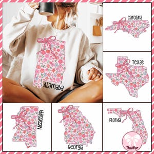 Coquette States Preppy Png Bundle, States Floral States Georgia Png, Florida Png, Alabama Png, Mississippi Png, Texas Png, CUSTOM STATE