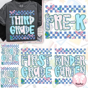Preppy Back to School Floral Bundle PNG, Kindergarten to Fourth Grade, First Day of School Png, School Grade Png, Retro Teacher Shirt Png