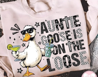 Auntie Goose PNG, Funny Auntie Goose Png, Cool Aunt Gift, Drinking Goose Summer Party Shirt Design for Aunt, Iced Coffee Lover Png