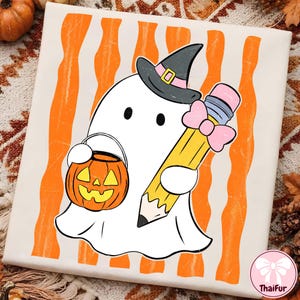 Stripe Cute Teacher Halloween PNG, Trick or Teach Design, Retro Ghost Teacher Shirt, Spooky Teacher Halloween Graphic, Digital Download