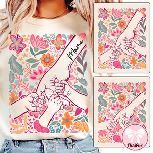 1-10 Hands Boho Floral Mom/ Grandma and Childs Png Bundle, Mother's Day Mama Png, Custom Name Hand Kid Names, Gift Best Mom Ever