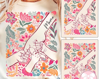 1-10 Hände Boho Blumen Mutter / Oma und Kind Png-Bundle, Muttertag Mama Png, benutzerdefinierter Name Hand Kindernamen, Geschenk beste Mutter aller Zeiten