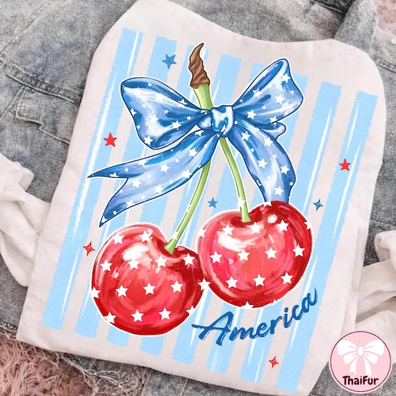 Cherry America Coquette Png, 4th of July Png, Patriotic png, Retro America Png, Memorial Day PNG, Independence Day, Girly USA png