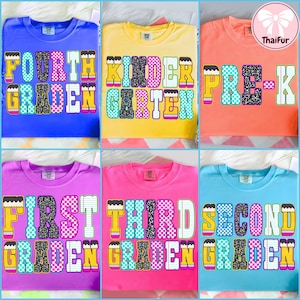 Neon Checkered Prek/Kindergarten Bundle PNG, Teacher Back to School PNG Neon Disstressed, Coquette 1st 2nd 3rd Grade Png,Hand Drawn Colorful