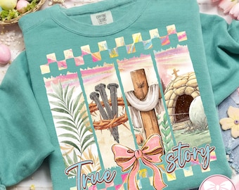 Christian Happy Easter Png, True Story He Is Risen Png, Retro Faith Easter Png, Coquette Bow Spring Floral Png, Brushstroke Sublimation