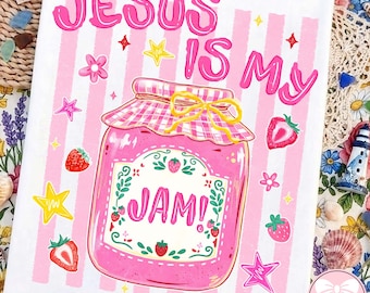 Jesus Is My Jam PNG, Christian Faith Striped Shirt Design, Preppy Summer Religious Clipart, Women Sublimation PNG