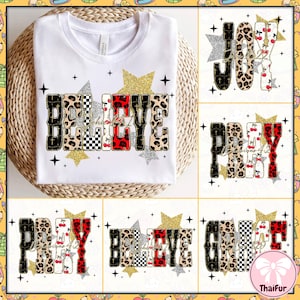Leopard Bible Bundle Png, Grace Joy Pray Believe Design, Cherry Checkered Jesus Png, Jesus Christian Sublimation,Bible Verse Design Download