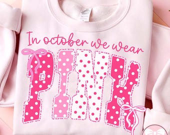 In October We Wear Pink PNG, Breast Cancer Awareness Month Design, Survivor Gift, Retro Polka Dot Leopard Sublimation Png, Digital File