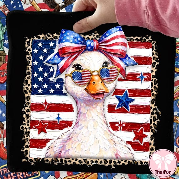 Preppy Patriotic Goose PNG, Coquette Fourth of July Duck Design, Cute USA Independence Day Shirt Sublimation Digital Download