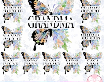 Personalized Bundle Grandma Butterfly Png, Mama, Mimi, Nana, Mom Png, Mother's Day Png, Custom Name, , Watercolor Butterflies Png