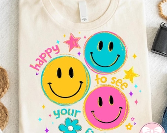 Preppy Happy To See Your Face Png, Funny Back To School Teacher PNG,Preppy Color Block Glitter Positive PNG,First Day Of School Appreciation
