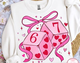 Preppy Six Seven Valentine PNG, Dice 6 7 Clipart, Funny Coquette Valentine Shirt Design, Playing Cards Valentine PNG Download