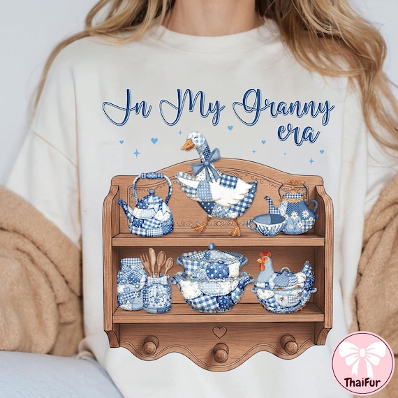 In My Granny Era PNG Shirt Design, Vintage Goose Kitchen Shelf Art, Grandma Core Graphic, Sublimation Digital Download