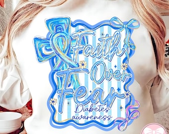 Preppy Diabetes Awareness PNG, Blue Ribbon Diabetes PNG, Faith Hope Cure PNG, Insulin Support Png, Diabetes Awareness Digital Design Png