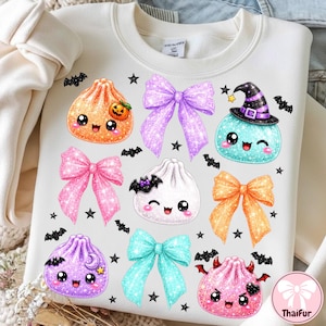 Glitter Halloween Dumpling PNG Bundle, Cute Kawaii Halloween Dumpling Clip Art, Sparkly Spooky Food Characters, Digital Download