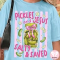 Funny Christian Pickles and Jesus PNG, Salty and Saved Jesus Shirt Design, Faith Humor Quote PNG, Trendy Religious Christian Digital File product logo
