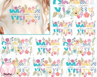 Customizable Grandma Hobo Floral Png, Boho Flower Png, Floral Shirt Design Png, Floral Line Art Custom Split Name Png, Mothers Day Png