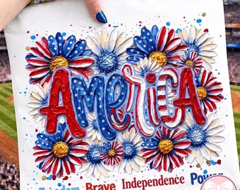 America Daisy Colorful Brushstroke PNG, Faith PNG, Patriotic Png, Girly Png, Realistic Paint Png, Memorial Day Png, July 4th Png