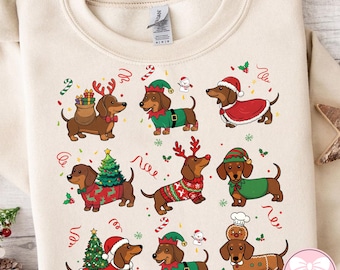 面白いクリスマスのダックスフンド犬のPNG、かわいいホリデー子犬のクリップアート、メリークリスマスペット愛好家デザイン、お祝いのソーセージ犬の昇華PNG